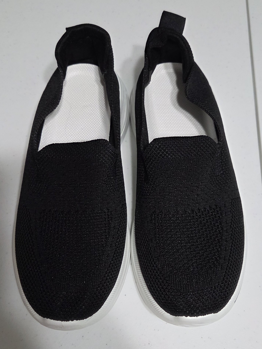 Women's Black Orthepedic Slip-On Knit Sneakers with White Platform Sole - Picture 2 of 5